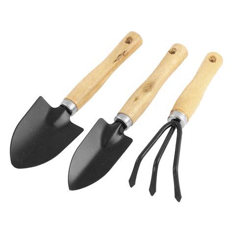 3 In 1 Set Hollow Out Shaped Wooden Handgrip Black Metal Rake Shovel ...