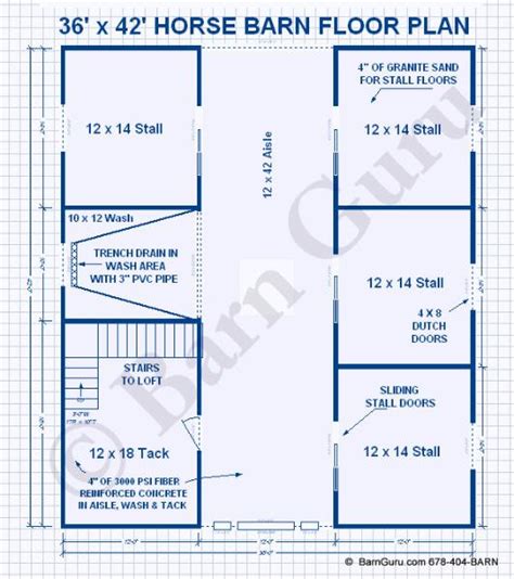 Barn Plans -4 Stall Horse Barn - Design Floor Plan- The Jenna