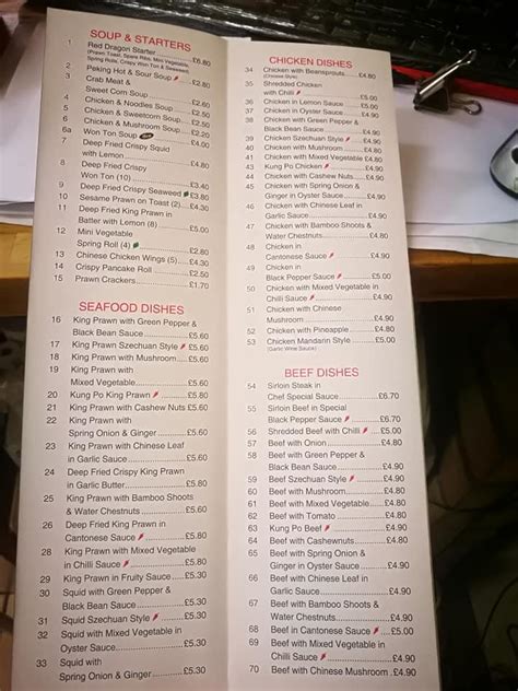 Menu at Red Dragon fast food, Portsmouth