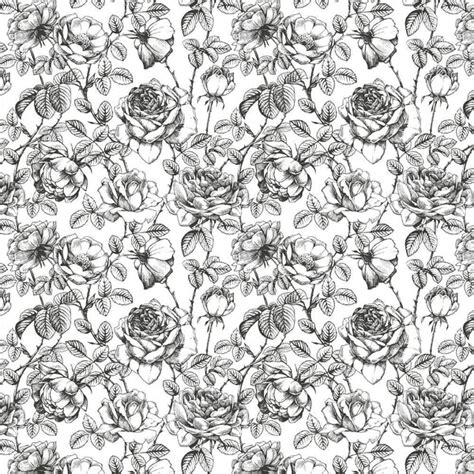 Black and White Floral Wallpaper, Romantic Floral Pattern Wall Mural ...