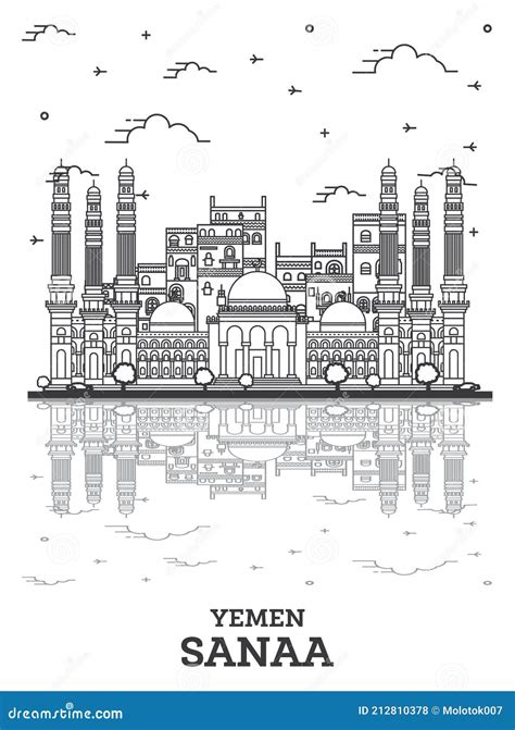 Outline Sanaa Yemen City Skyline with Historic Buildings and ...