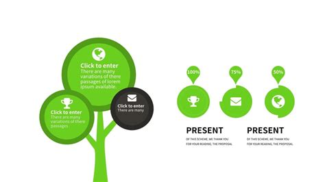 Green Tree With Four Different Icons Google Slides Theme And Powerpoint ...