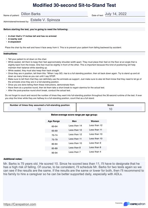 Modified 30-second Sit-to-Stand Test & Example | Free PDF Download