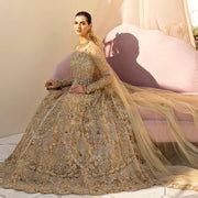 Golden Bridal Lehenga Gown Pakistani Wedding Dresses – Nameera by Farooq