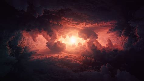 Cumulus clouds Wallpaper 4K, Storm, Dark clouds, Sun light