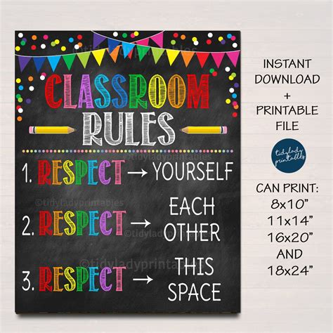 Classroom Decor, High School Teacher Printable Poster, Expectations Rules Respect Teen Class ...