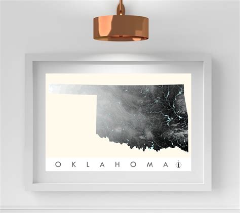 Oklahoma Map With Rivers Lakes Elevation Changes / Neutral - Etsy