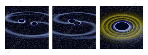 Black hole merger and gravitational waves - Stock Image - C029/9055 - Science Photo Library