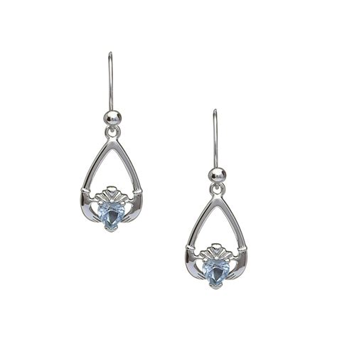 March - Aquamarine Birthstone Claddagh Earrings