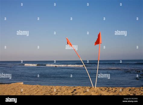 Flags mark the surfing zone, Malibu Lagoon State Beach, Malibu Beach ...