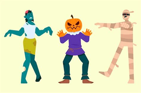 Free Vector | Hand drawn flat halloween characters collection