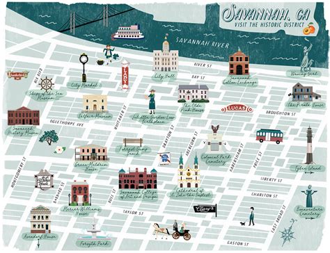 Savannah, Georgia Historic District Illustrated Map by Kimberly Coles ...