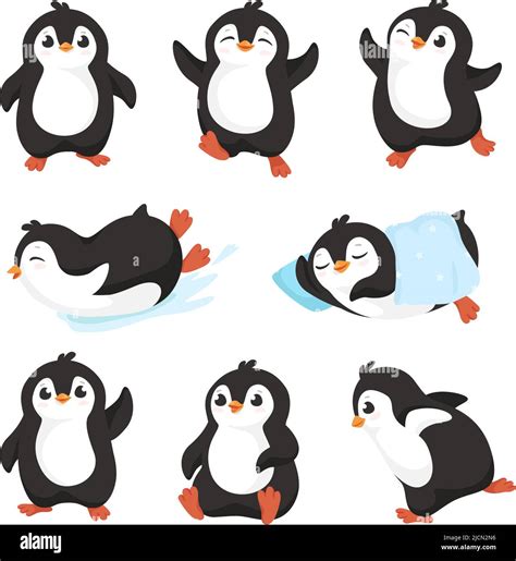 Cute cartoon penguins. Little penguin character with happy smile ...