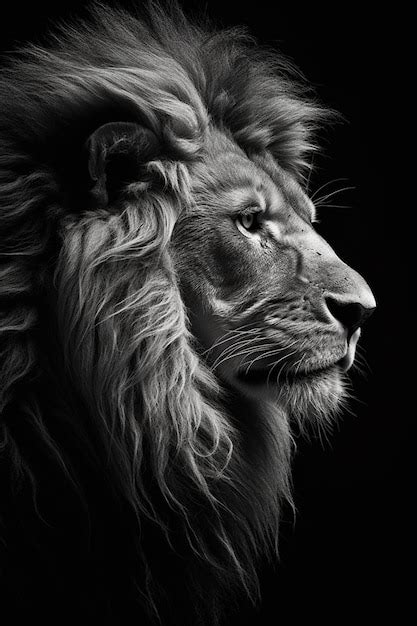 Premium Photo | A lion's face is shown against a black background.