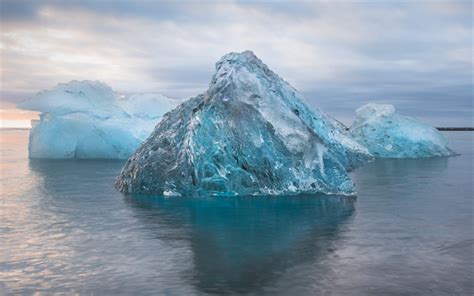 Download wallpapers Icebergs, Antarctica, sunset, sea, south pole, ice for desktop free ...