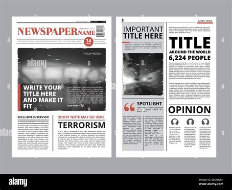 Newspaper front page with several columns and photos. Vector magazine ...