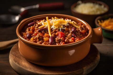 A bowl of chili with cheese on the side | Premium AI-generated image