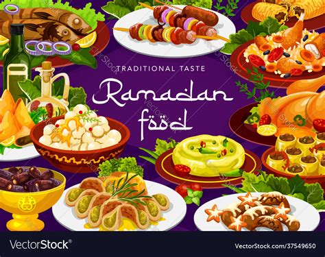 Ramadan food iftar eid mubarak and islam cuisine Vector Image