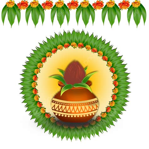 Happy Ugadi Festival Kalash Pot And Mango Leaf With Marigold Images ...