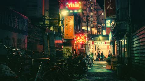 Wallpaper : city, street, cityscape, night, neon, bicycle, road ...