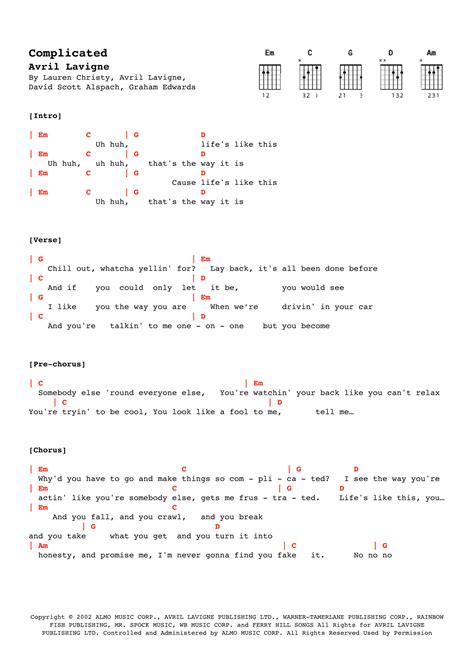 Complicated (arr. Alex Davis) Sheet Music | Avril Lavigne | Guitar ...