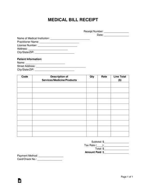 Free Medical Bill Receipt Template - PDF | Word – eForms