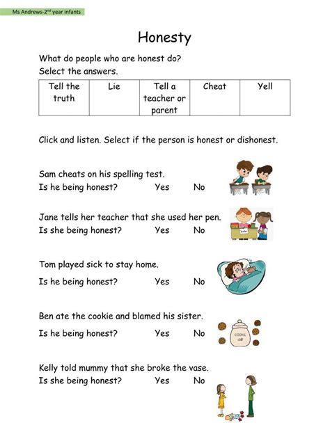 English worksheets: Character Education-Honesty - Worksheets Library