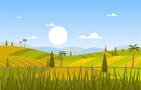 Rice Paddy Field Ready for Harvest Illustration 2043065 Vector Art at ...