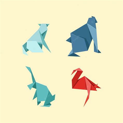 Premium Vector | Origami wild and farm animal set