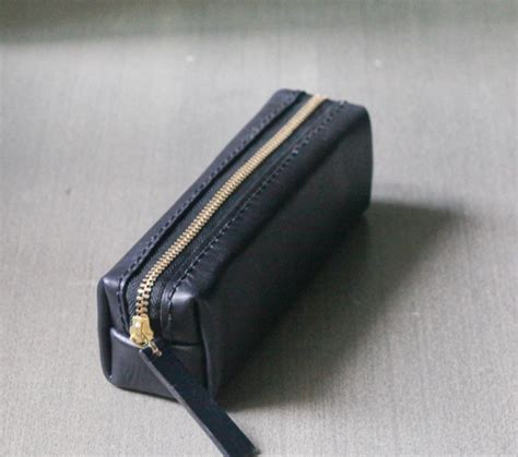 Black Classy Leather Pencil Case/zipper Pen Pouch - Etsy