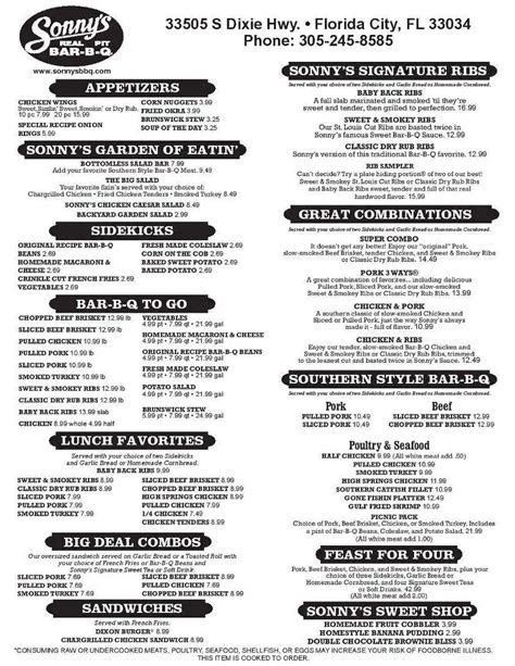 Sonny's BBQ menu, Menu restauracji Sonny's BBQ, Homestead/Florida City ...