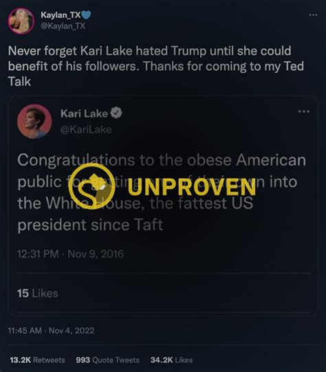 Did Kari Lake Tweet, 'Congratulations to the Obese American Public,' After Trump's 2016 Victory ...