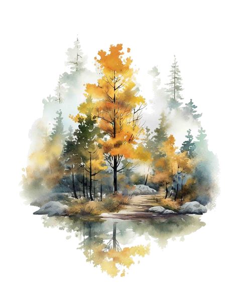 Watercolor Autumn Forest Vignette Fall Nature Digital Art - Etsy