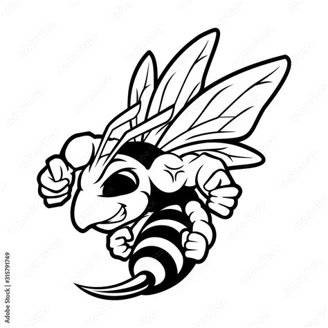 black white Hornet Bee Mascot Logo Vector Stock Vector | Adobe Stock