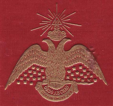 Double headed eagle on Albert Pikes Freemasonry book "Morals and Dogma” with Order Out of Chaos ...