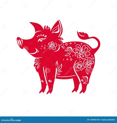 Chinese Zodiac Sign Year of Pig. Red Pattern Pig Stock Illustration - Illustration of pattern ...