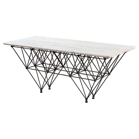 20th Century Giovanni Ferrabini Large Dining Table in Metal and Top Travertine For Sale at 1stDibs