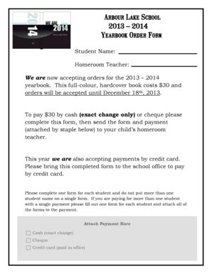 Fillable Online Arbour Lake School 2013 2014 Yearbook Order Form Fax Email Print - pdfFiller