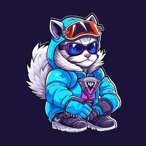 Premium Vector | A cartoon raccoon wearing a skier dress animal mascot logo illustration