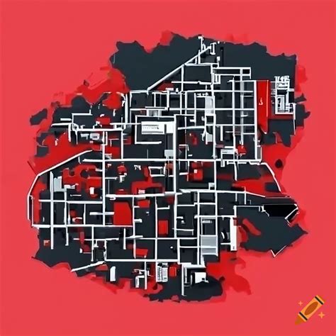 3d tokyo map. anime persona 5 aesthetic. red, black and white color ...