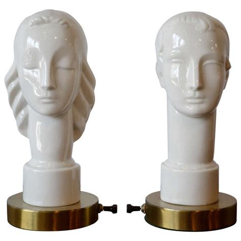Art Deco Porcelain Figural Male Female Table Lamps by Lenox, circa 1940s at 1stdibs