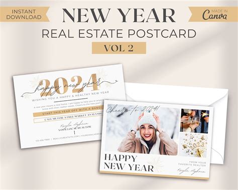 New Year Real Estate Card Real Estate Marketing New Year Postcard Canva New Years Card 2024 New ...