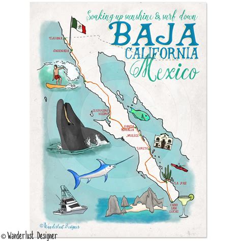 Baja California Illustrated Map | Baja california, Baja california mexico, California illustration