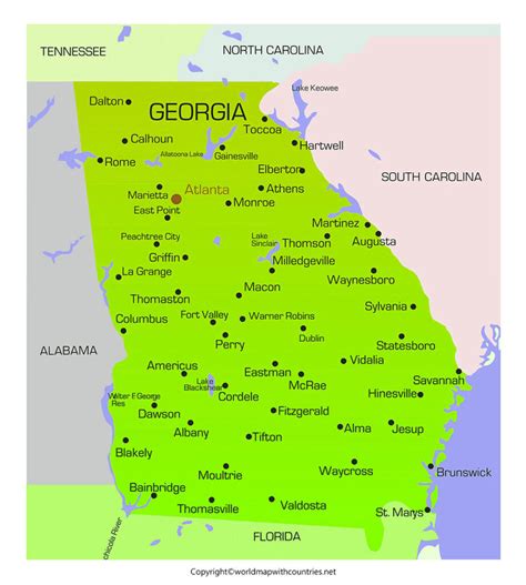 Free Printable Labeled And Blank Map Of Georgia In PDF