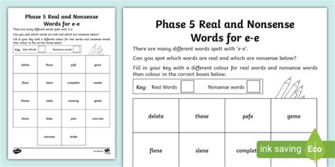 Phase 5 'e-e' Split Digraph Color By Phoneme Real and Nonsense Words