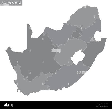 The South Africa administrative map divided in grayscale and isolated on white background Stock ...