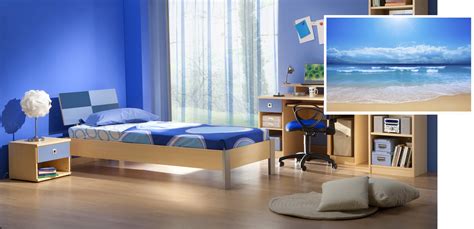 Natural Wooden Furniture Combination with Blue Color for Men Bedroom ...