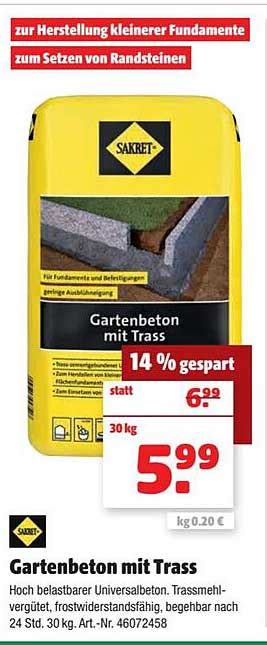 Sakret Gartenbeton Mit Trass Angebot bei Hagebaumarkt - 1Prospekte.de