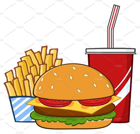 Fast Food Hamburger And French Fries | Food Illustrations ~ Creative Market