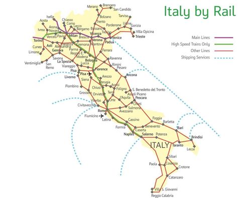 Northern Italy rail map - Map of northern Italy train routes (Southern ...